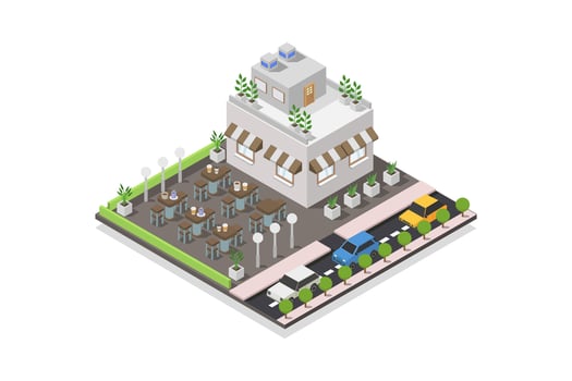 Illustrated isometric cafe building vector