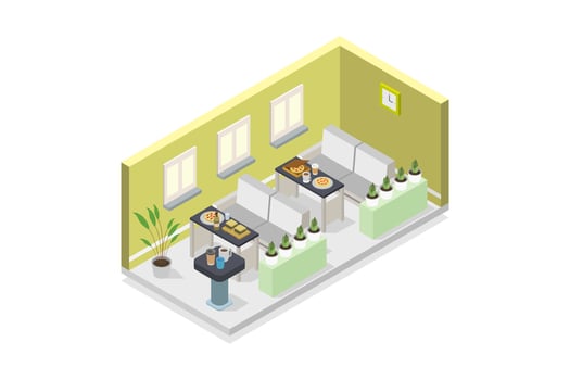 Illustrated isometric food court vector