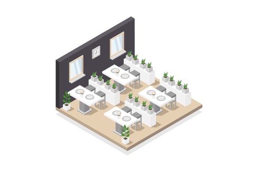 Illustrated isometric food court vector