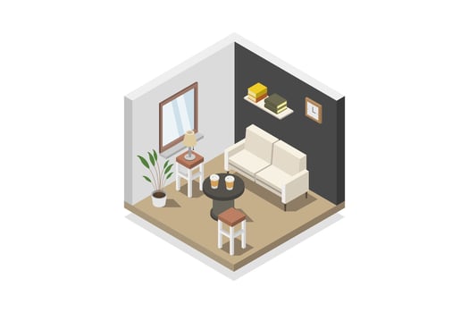 Illustrated isometric interior design vector