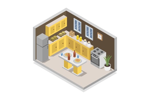 Illustrated isometric kitchen room vector
