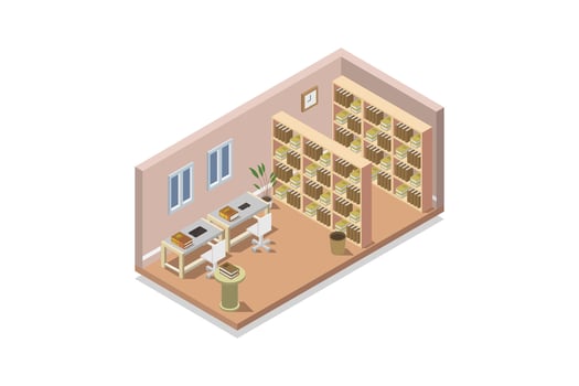 Illustrated isometric library room vector