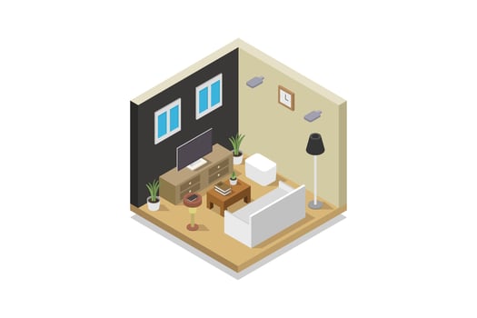 Illustrated isometric loft interior vector