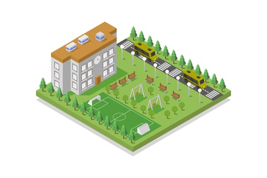 Illustrated isometric school building vector