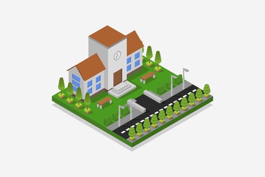 Illustrated isometric school building vector