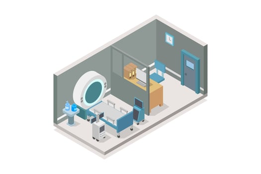 Room with illustrated isometric diagnostic equipment vector