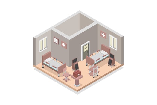 Illustrated isometric hospital room vector