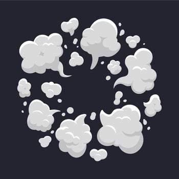 Cartoon dust cloud. Comic dust cloud explosion, steam, smoke cloud explode. Cloud action element isolated vector illustration
