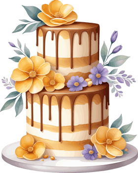 AI generated Layer caramello cake decorated by flowers clipart isolated on transparent background png, tasty design elements for dessert, cafe, food, bakery decoration, luscious cake, special occasion png