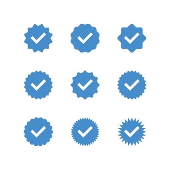 Account verification icon collection. Blue verified badge icon set vector. Check mark icons. Tick vector icons.