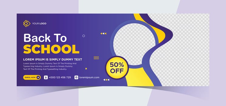 school admission social media photo cover and web banner. Back to school online education web banner template. Kids education e-learning design for post, flyer, brochure, poster, website, header vector