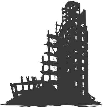 AI generated silhouette abandoned buildings black color only vector