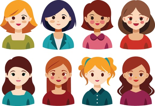 cartoon women avatars icon set over white background colorful design vector