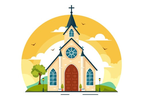 Cathedral Catholic Church Building Vector Illustration With Architecture, Medieval and Modern Churches Interior Design in Flat Cartoon Background