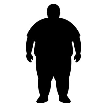 black vector fat man silhouette isolated on white background
