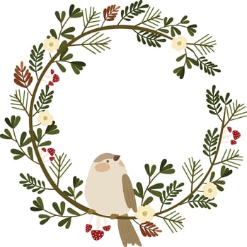 cute bird on tree branch wreath frame border hand drawn clipart vector illustration for invitation greeting birthday party celebration wedding card poster banner wallpaper background