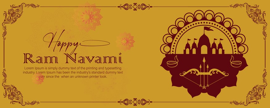 Happy Ram Navami cultural Banner Hindu festival vertical post wishes celebration card Ram Navami celebration background Ram Navami Greetings Yellow Beige Background Indian Hinduism Festival vector