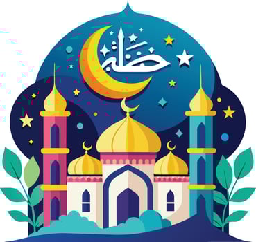 Vector illustration of Mosque in flat design style. Design element for banner, poster, card, flyer.