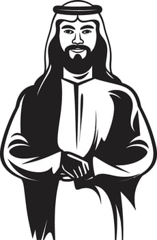 Sartorial Nobility Elegant Emblem with Black Vector Logo of Arabic Man Arabian Legacy Monochrome Icon Showcasing Arabic Man Logo Design in Vector