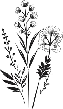 Natures Symphony Sleek Vector Logo, Black Florals Botanical Beauty Monochrome Emblem, Elegant Floral Design