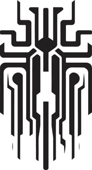 Quantum Quill Abstract Vector Logo Design in Black Cybernetics Circuit Serenity Elegant Monochrome Cybernetic Icon