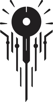 Virtual Vortex Sleek Emblem Showcasing Cybernetic Abstract Harmony Quantum Quest Monochrome Cybernetic Symbol in Black Vector
