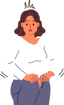 Overweight woman cannot fit into old jeans due to excess weight caused by overeating and sedentary lifestyle. Problem of excess weight surprises girl who needs to follow diet or exercise png