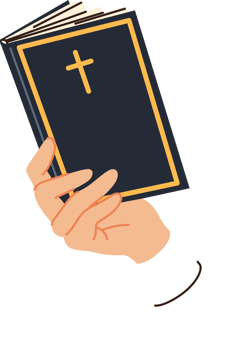 Holy bible in hand of man reading prayers and commandments written by jesus, with christian cross on cover. Religious bible for catholic and orthodox believers studying gospel or old testament png