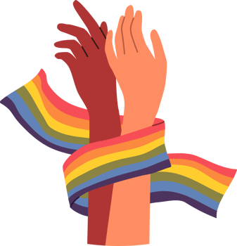 Hands of non-binary couple holding LGBT flag symbolizing love and unity between transgender and gay or lesbian. Pride month concept to promote the idea of tolerance towards LGBT people. png