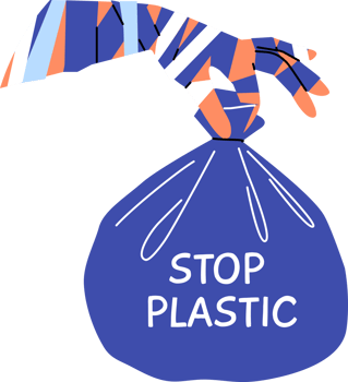 Inscription stop plastic on bag of garbage in hand of person calling for concern for reducing environmental pollution. Problem of lack of plastic recycling leading to climate change png