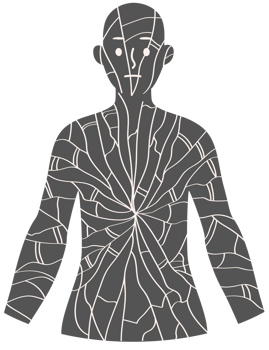 Broken glass man suffers from depressive disorder and psychological trauma caused by oppression. Guy with cracks in body is experiencing depression and needs therapeutic psychological session png