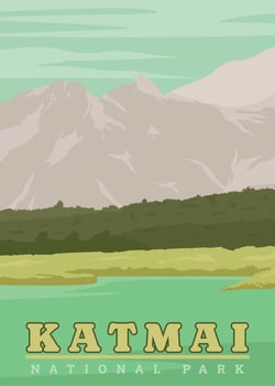 katmai national park poster vintage vector illustration design. national park in southwest alaska ,america. vintage poster design