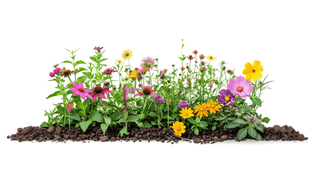 AI generated Colorful Flowers in Soil Isolated on White Background png