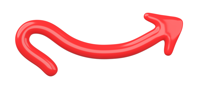3D Red Curved Arrow Isolated on transparent background. png