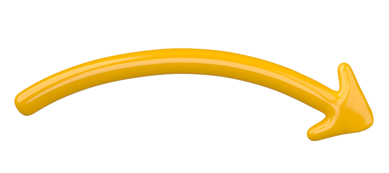 3D Yellow Curved Arrow Isolated on transparent background. png