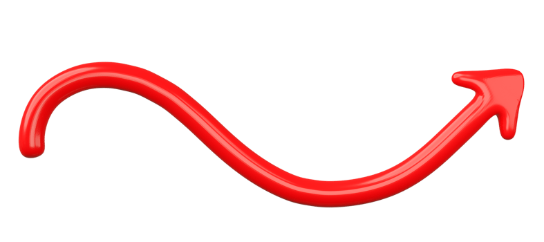 3D Red Curved Arrow Isolated on transparent background. png
