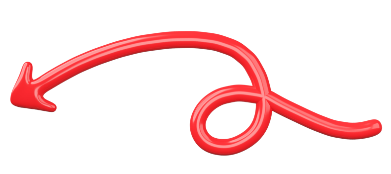3D Red Curved Arrow Isolated on transparent background. png