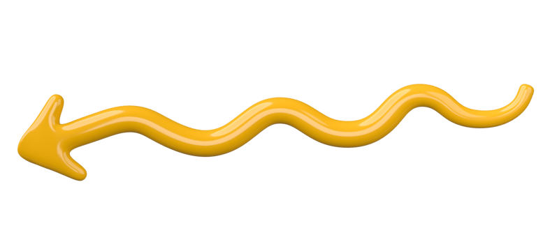 3D Yellow Curved Arrow Isolated on transparent background. png