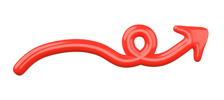 3D Red Curved Arrow Isolated on transparent background. png