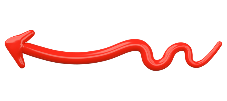 3D Red Curved Arrow Isolated on transparent background. png