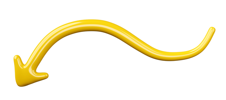 3D Yellow Curved Arrow Isolated on transparent background. png