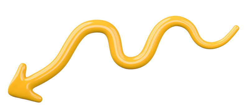 3D Yellow Curved Arrow Isolated on transparent background. png