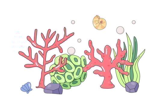 cute seaweed, coral, set on white background. Underwater world. vector
