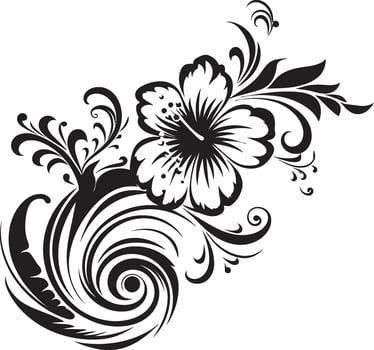 Blossom Beauty Monochrome Emblem Highlighting Decorative Corners Opulent Orchids Sleek Black Icon with Decorative Floral Design vector