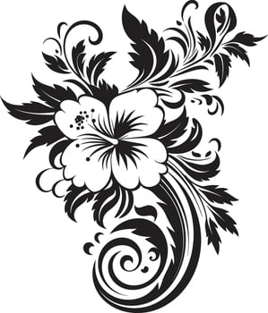 Divine Botany Monochrome Vector Logo Featuring Decorative Corners Floral Symphony Sleek Black Logo with Decorative Floral Corners