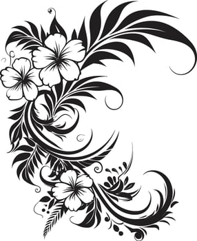 Floral Finesse Chic Black Icon with Vector Floral Corners Natures Embrace Elegant Decorative Corner Logo in Black