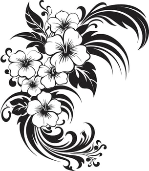 Natures Nectar Monochrome Icon with Decorative Corners in Black Eternal Enchantment Sleek Emblem Highlighting Decorative Floral Corners vector