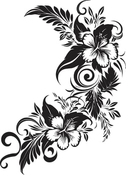 Floral Fresco Sleek Black Icon with Decorative Corners Chic Vines Elegant Vector Logo Design with Decorative Corners