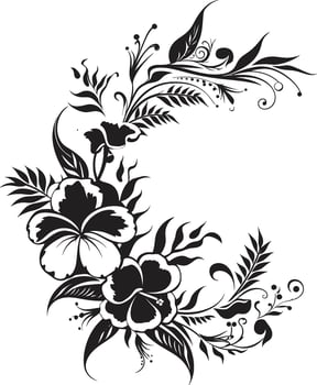 Blossom Beauty Monochrome Logo Design Highlighting Decorative Corners Natures Nectar Sleek Emblem with Decorative Floral Design in Black vector