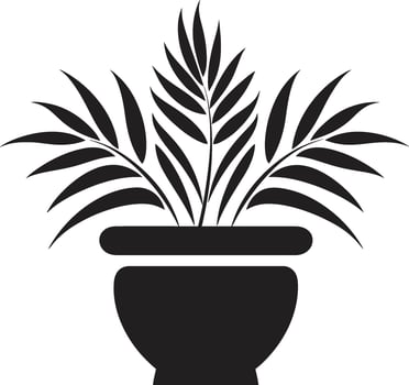 Petal Potpourri Monochrome Plant Pot Logo with Stylish Elegance Organic Opulence Elegant Black Icon Featuring Decorative Plant Pot vector